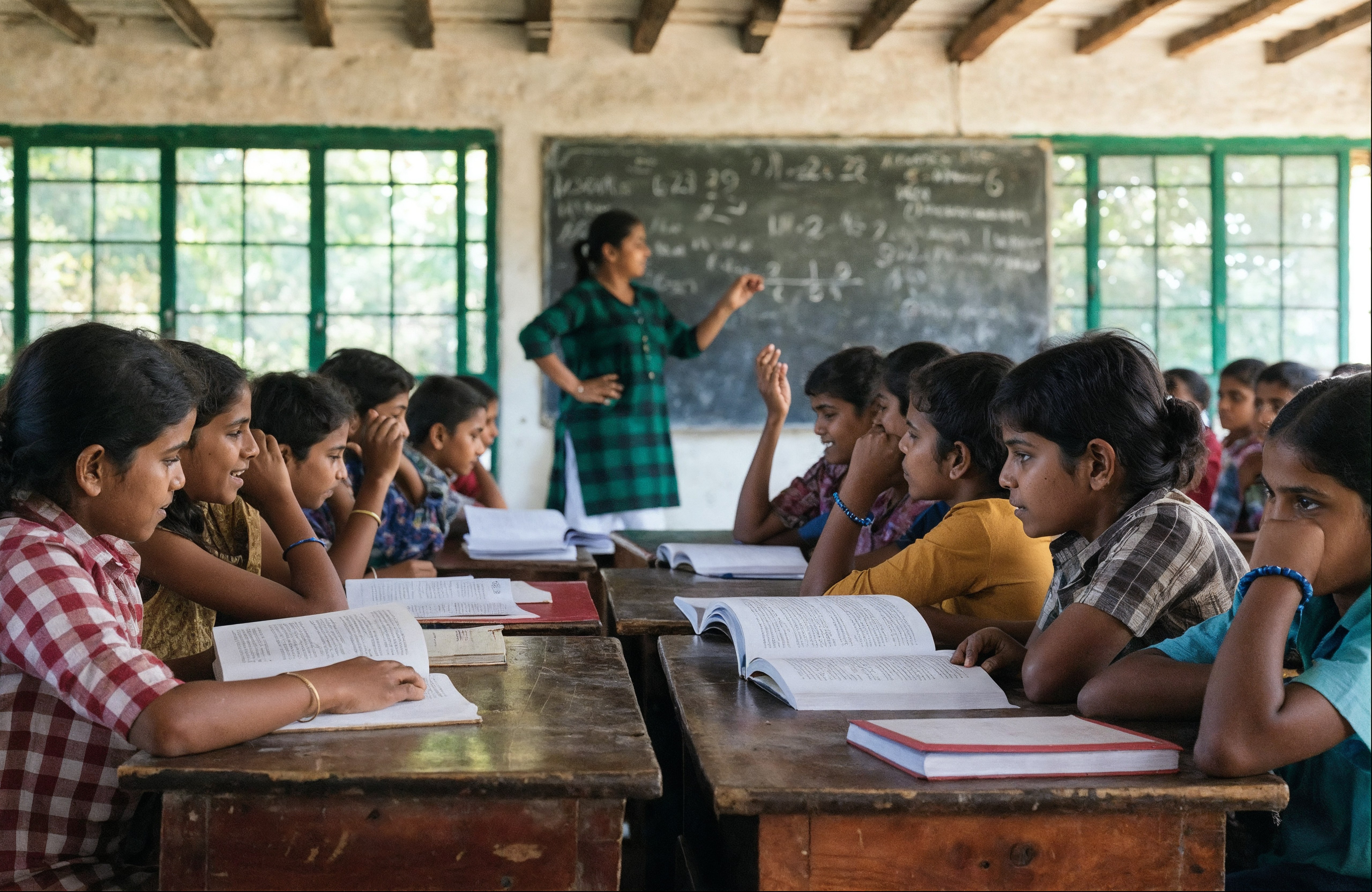 Indian teacher teaching students in rural classroom supported by PASALA Foundation