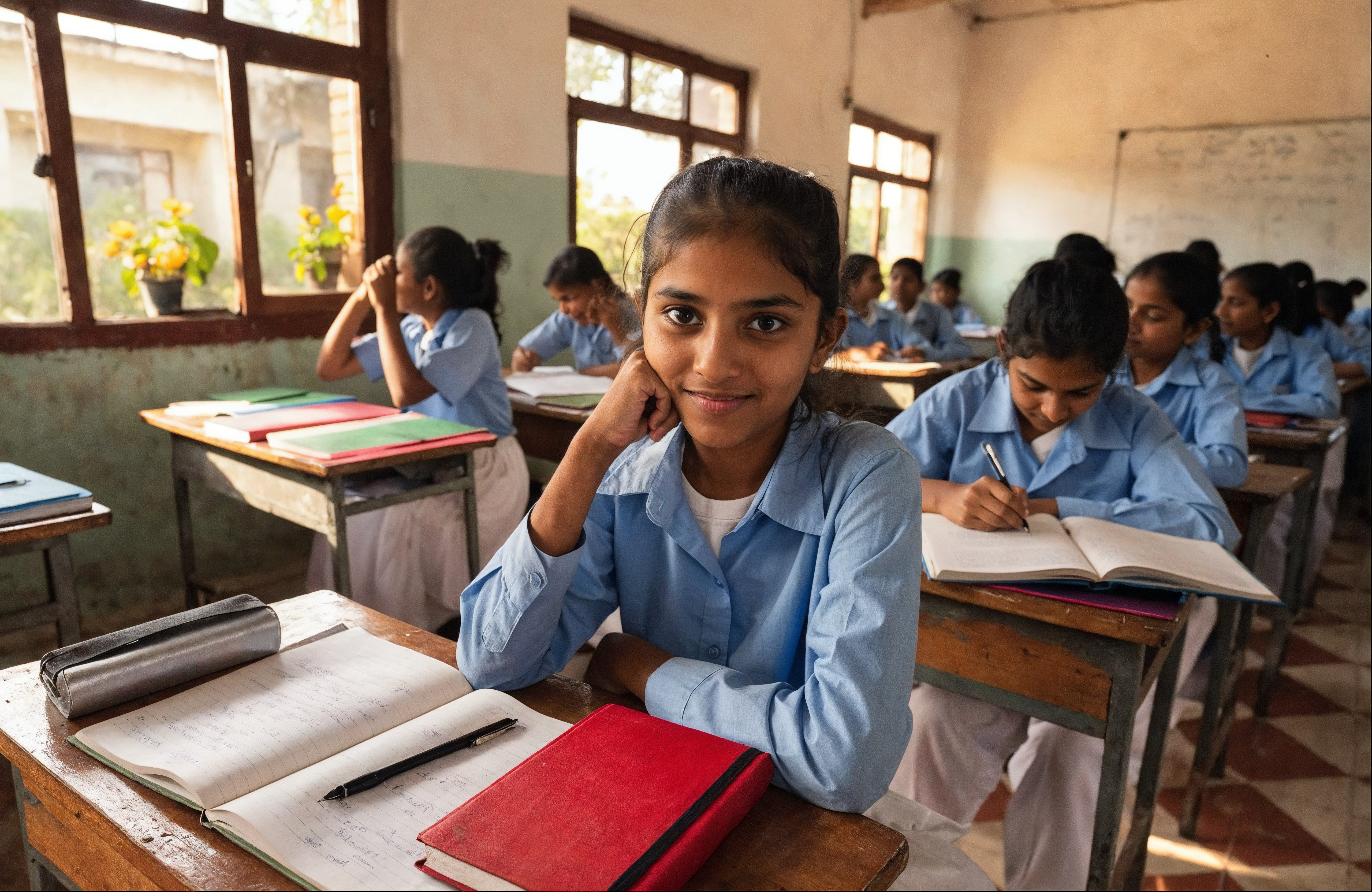 Smiling Indian school children in uniform inside bright classroom supported by PASALA Foundation